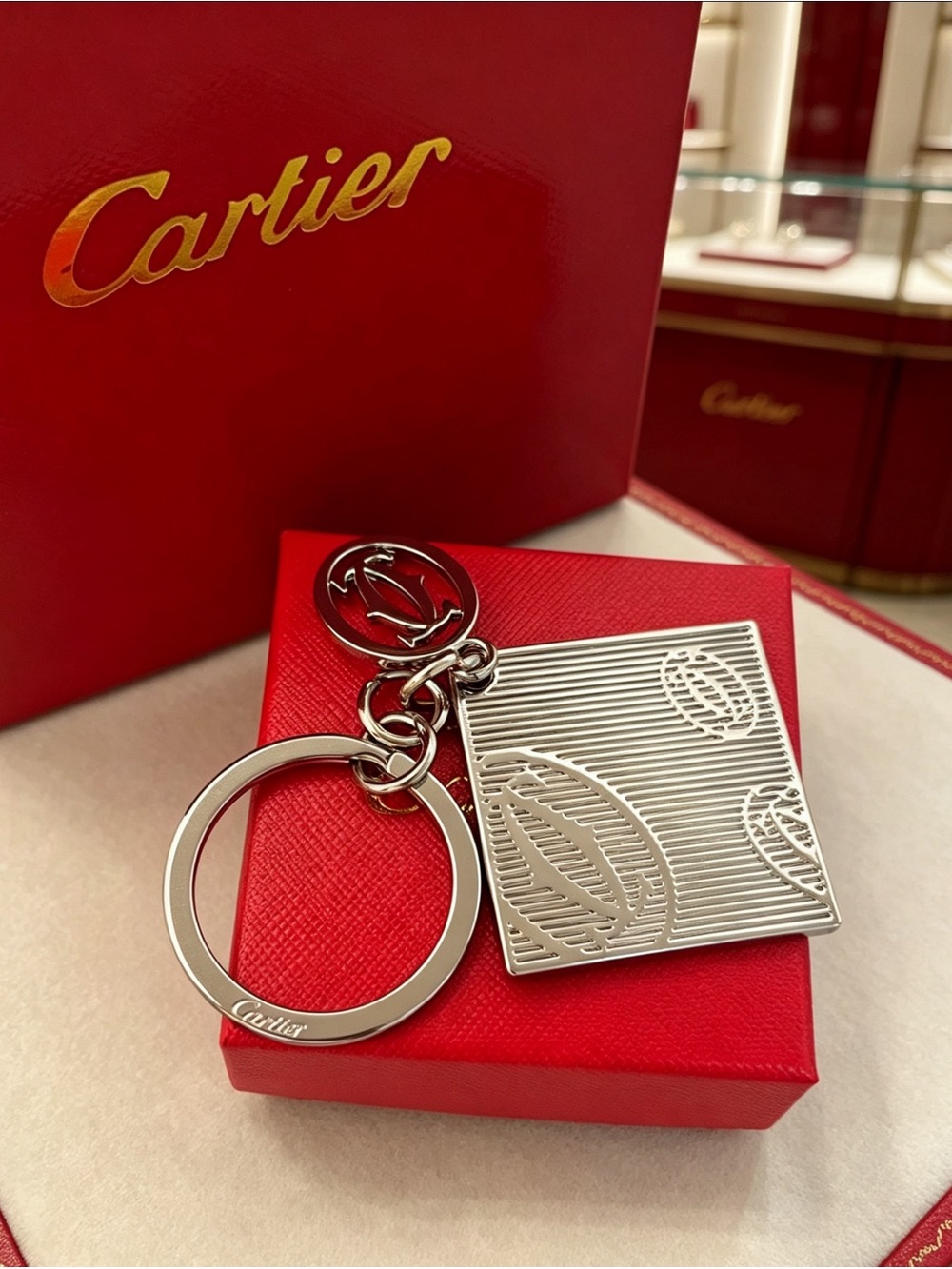 Cartier Silver-Tone Keyring with Red Cartier Box - Picture 3 of 5
